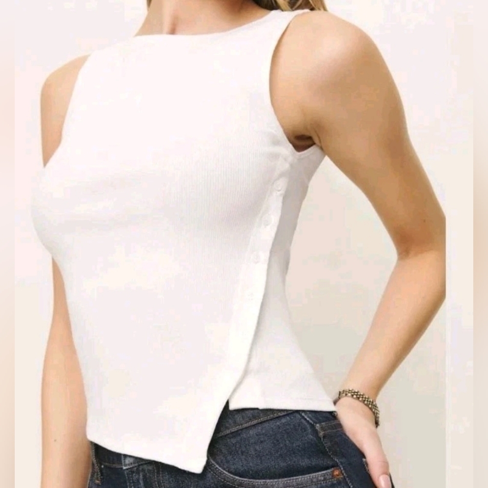 Reformation White Button-Side Tank Top, Medium